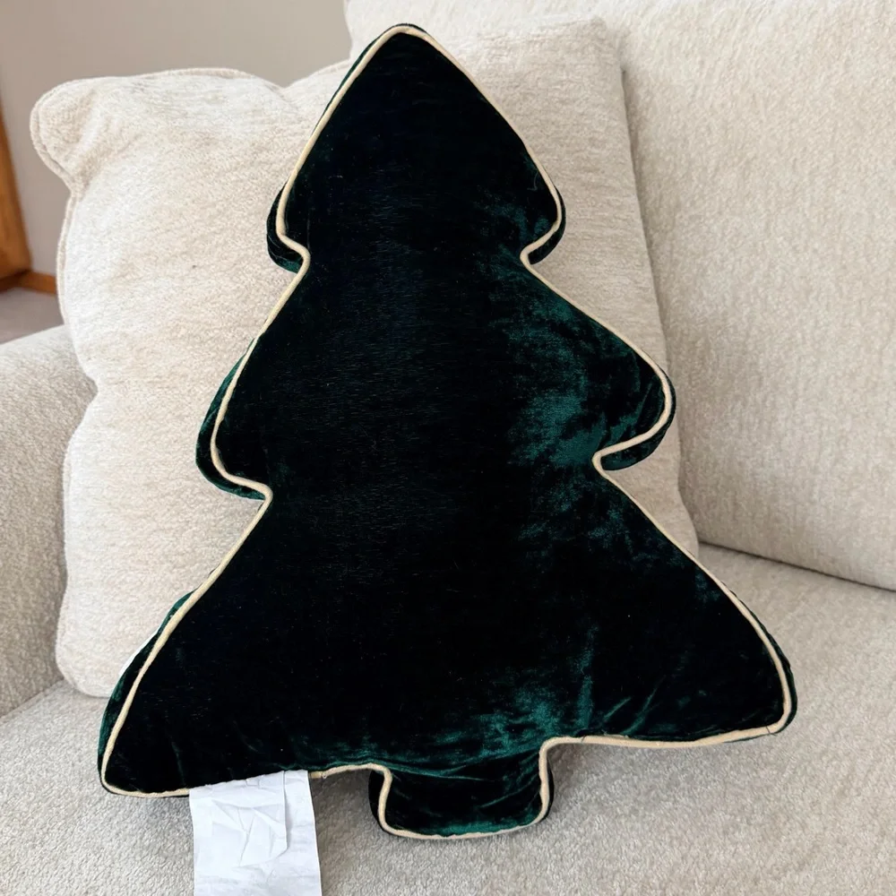 34th & Pine Elegant Embroidered Green Velvet Tree Pillow with Gold Accents